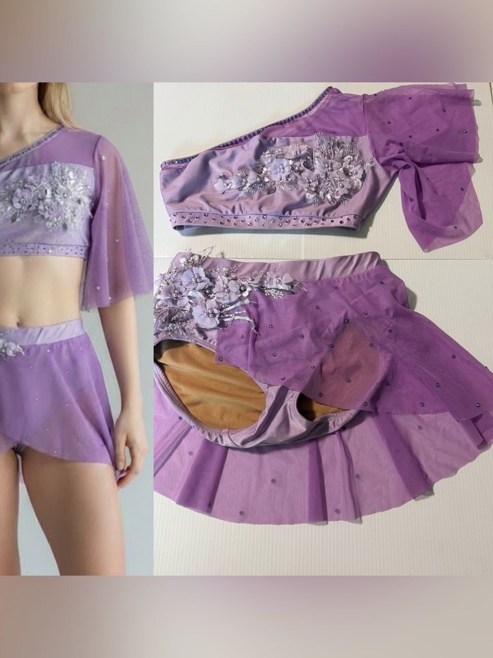 Patrick J designs solo custom dance costume 2 piece lavender purple fara MA adul